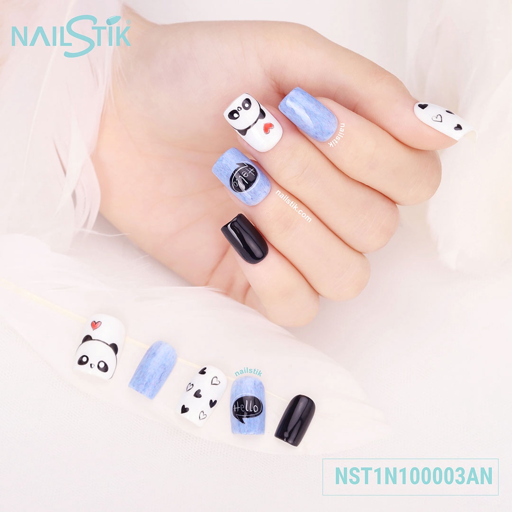 Móng úp thiết kế by NAILSTIK, màu xanh dương, form móng ngang, ngắn, 003