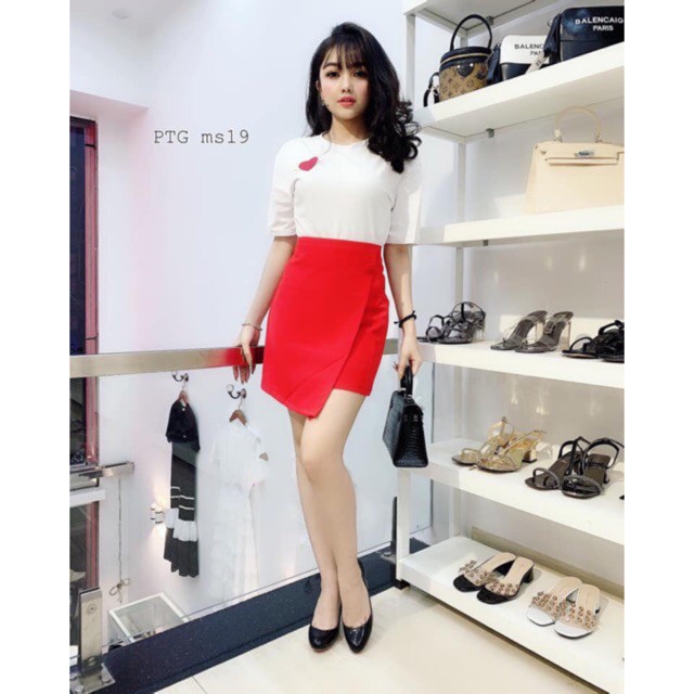 Sét áo Tim + quần giả váy vạt chéo
