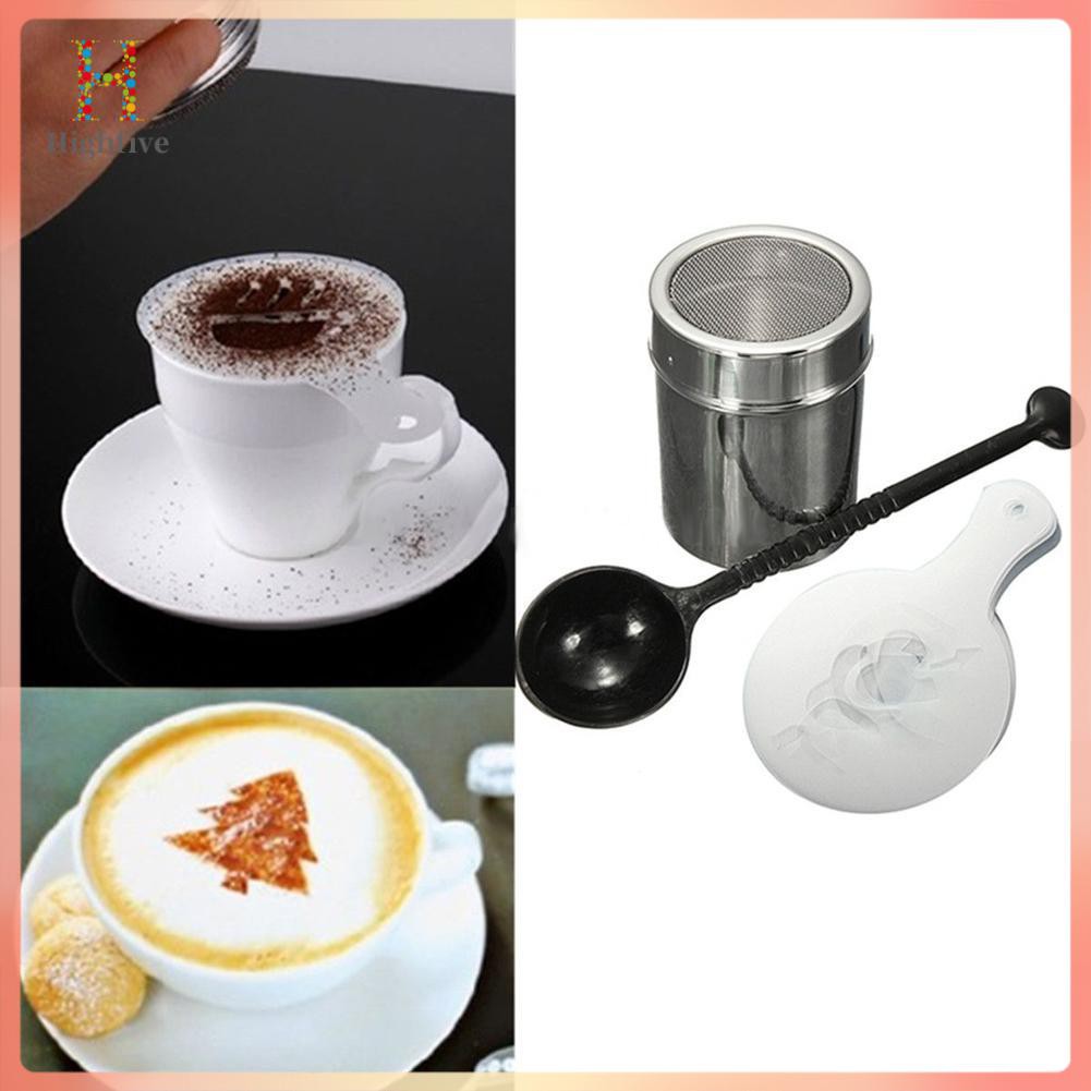 Bộ Khuôn Rắc Bột Ca Cao Kèm 16 Khuôn Mẫu Tạo Hình Cà Phê Cappuccino