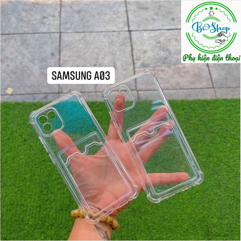 Samsung A03 - Vỏ  Ốp Lưng Điện Thoại Trong Suốt Chống sốc 4 góc Có Ngăn khe Đựng cài Thẻ