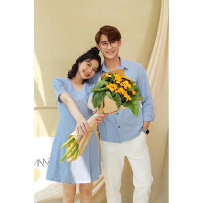 Set áo đầm đôi tình nhân hàn quốc đồ cặp thời trang nam nữ áo sơ mi cặp .