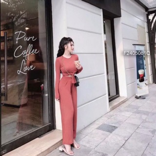 Set Áo croptop cột nơ + quần ống rộng