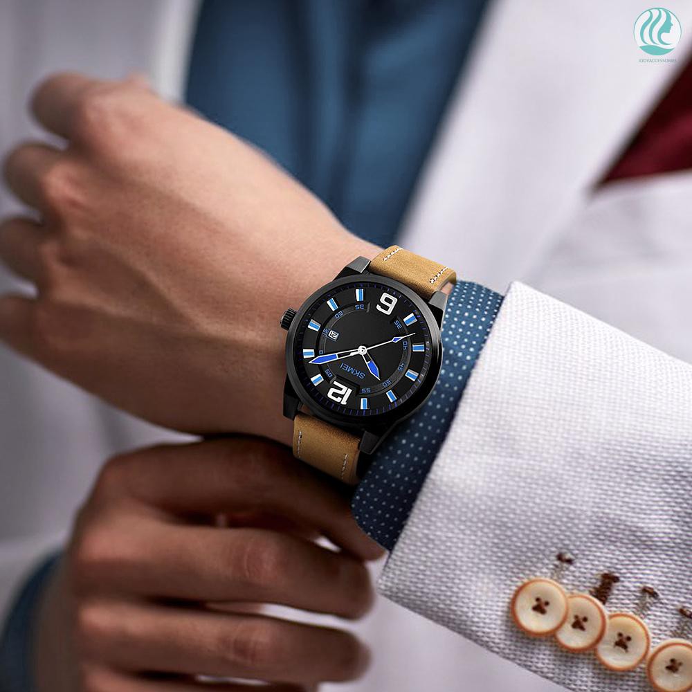 🌱SKMEI Fashion Casual Quartz Watch 3ATM Water-resistant Men Watch Genuine Leather Wristwatch Male Relogio Musculi