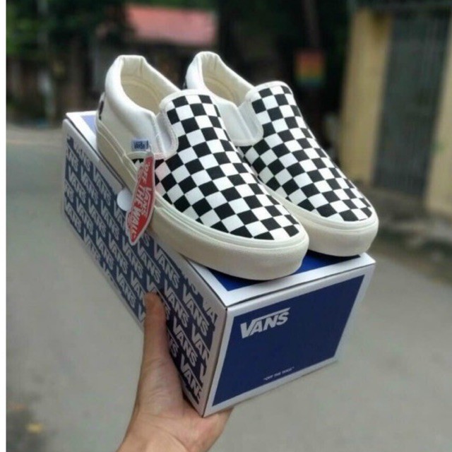 Giày vans caro, Giày sneaker VANS slipon dáng lười dễ phối đồ tặng box bill