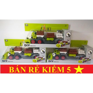 MÔ HÌNH XE TẢI ĐẦU KÉO CHỞ GỖ KÈM THEO DỤNG CỤ THÁO LẮP CHO BÉ SÁNG TẠO.