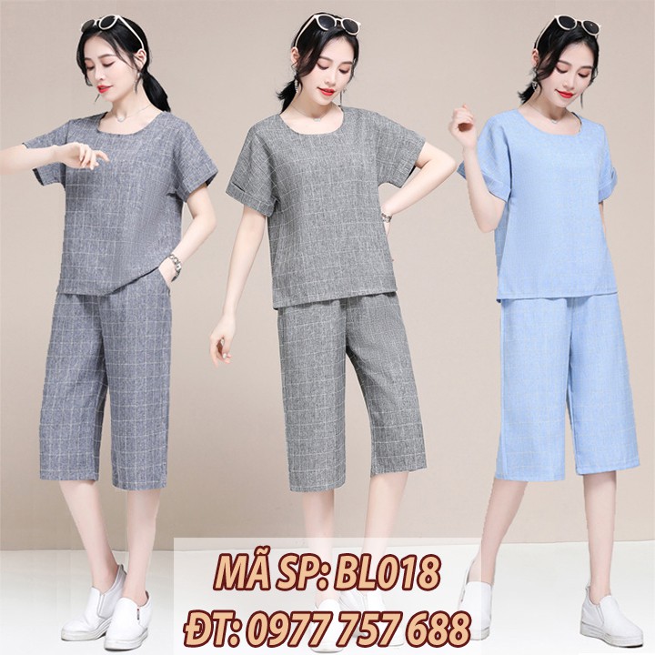 Đồ bộ ống rộng linen form rộng 90KG cho mẹ trung niên U50 u60 BL018