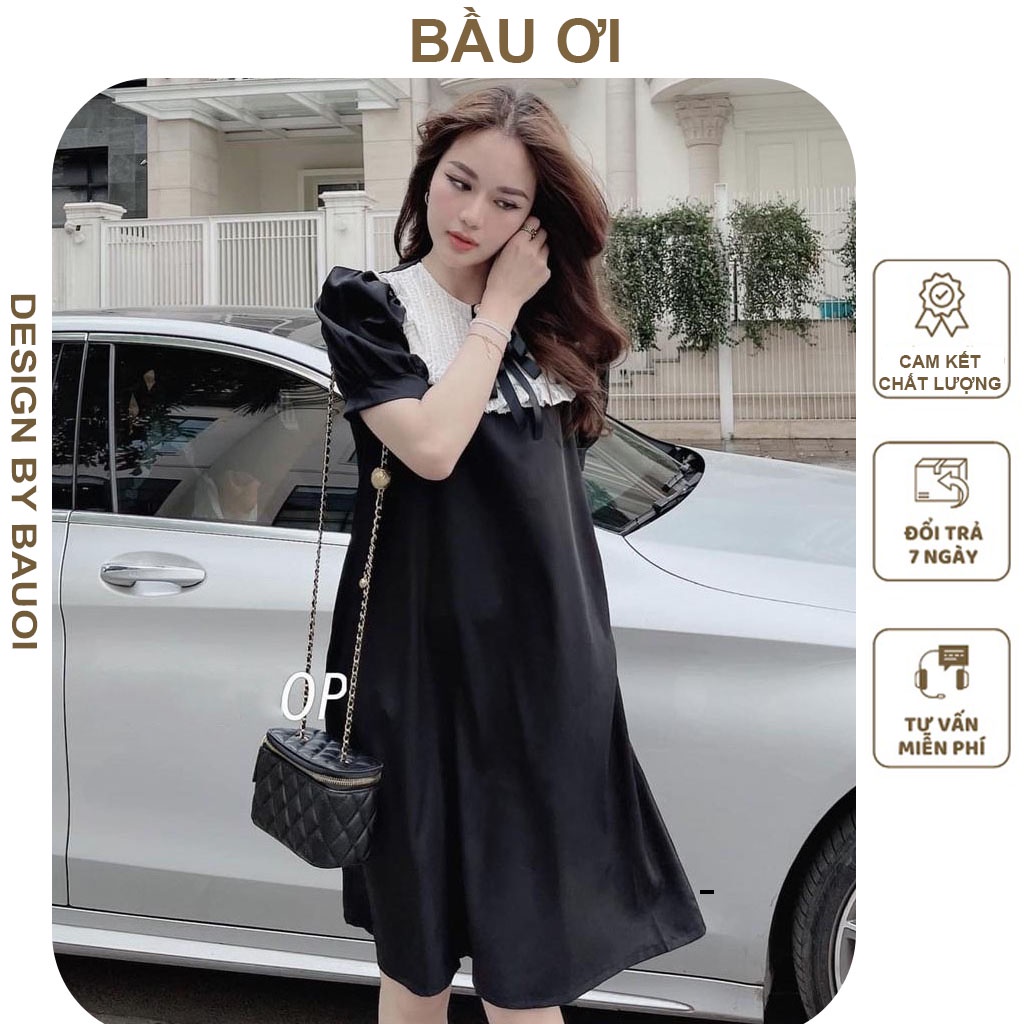 [BAUOII V70] VÁY BẦU CÔNG SỞ DÁNG SUÔNG PHỐI REN TAY BỒNG - ĐẦM BẦU BABYDOLL THỜI TRANG HÀN QUỐC KIỂU DÁNG THANH LỊCH