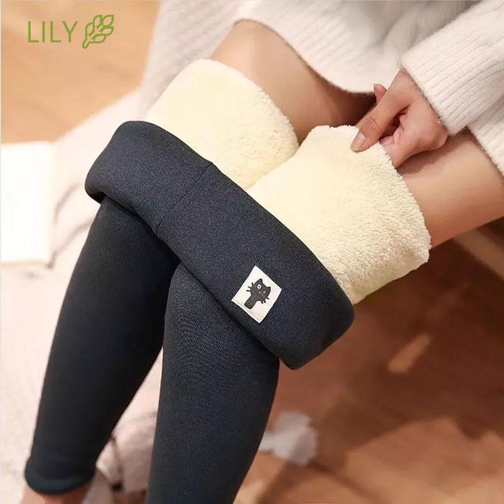 Quần legging da cừu lót len lông cừu dày lưng cao thời trang mùa đông xinh xắn cho nữ