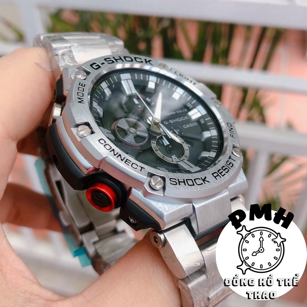 Đồng hồ đeo tay nam, đồng hồ thể thao GST-B100 màu đen số trắng kích thước 58,1mm x 53,8mm x 14,1mm