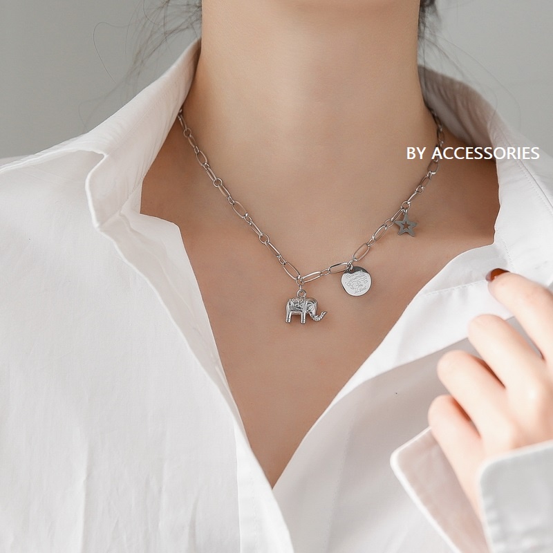 Dây chuyền titan xích rỗng phối mặt chú voi và ngôi sao không gỉ WN2118