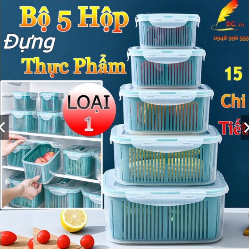 SET 5 HỘP KÈM RỔ CÓ NẮP ĐỂ TỦ LẠNH TIỆN LỢI