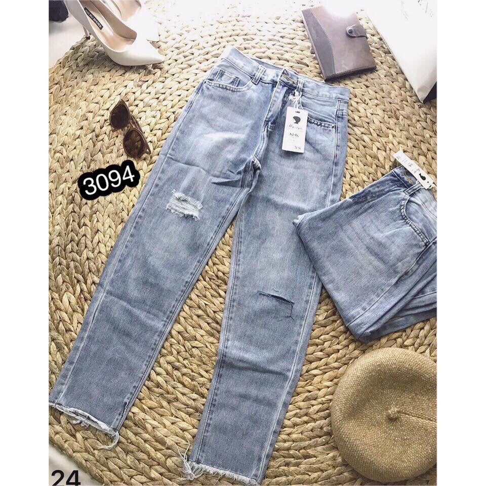 Quần Jeans Nữ Rách Gối Cao Cấp OHS3094