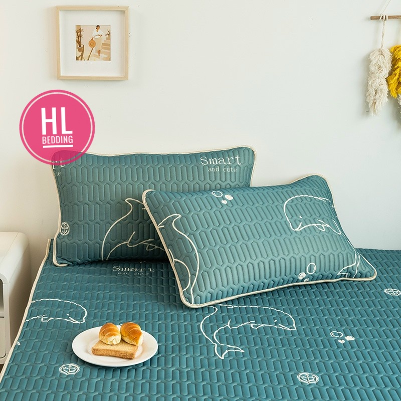 Chiếu điều hòa cao su non 5D Cá heo xanh  HL Bedding vải lụa Tencel mát cao su non Latex mềm mịn đủ kích thước m6/m8/2m2