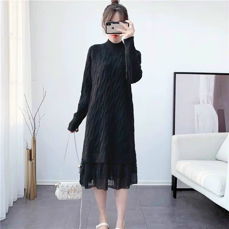 Váy len suông chân ren tầng che khuyết điểm