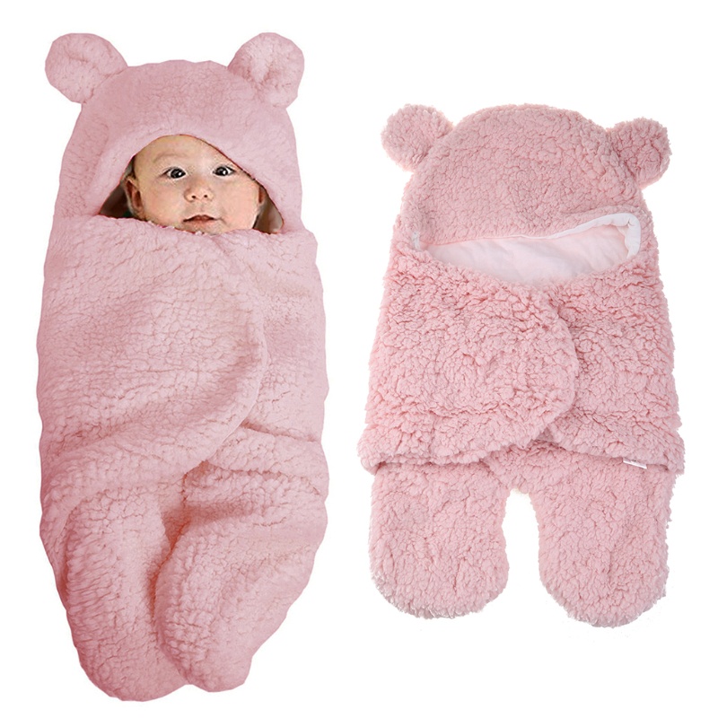 Chăn Quấn Em Bé Từ 0-12 Tháng Tuổi Chất Liệu Cotton Phối Lông