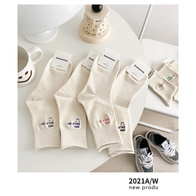 Tất Cổ Cao 1986 Smile Day Freesize ERASHOP 079503 - Phù Hợp Mang Sneaker, Vải Co Giãn 4 Chiều, Trơn Đơn Giản, Rẻ Đẹp