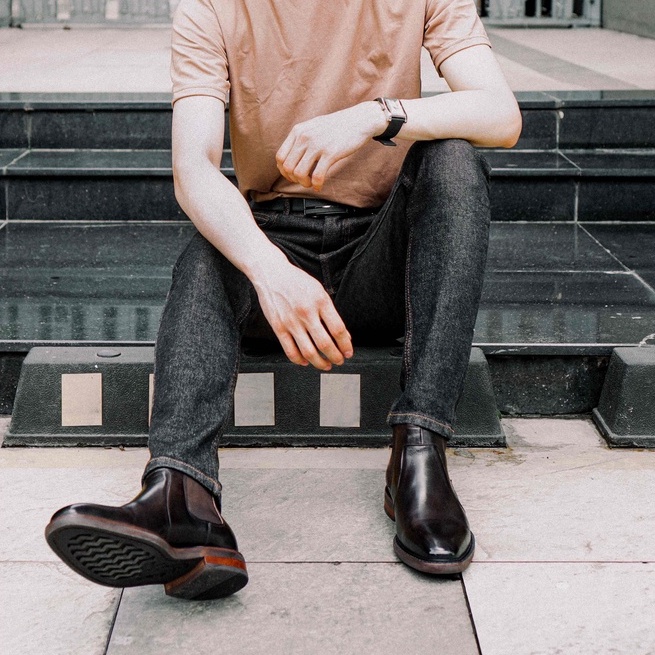 Giày chelsea boot cổ lửng màu nâu BF CHELSEA, giày boot nam da bò thật thương hiệu TONKIN