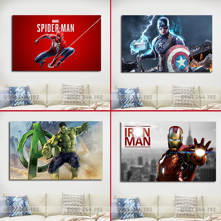 Tranh canvas thế giới điện ảnh Marvel treo tường trang trí độc đáo. Tranh người nhện, tranh iron man | Tranh 3H