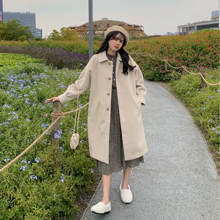 Áo khoác len dài trung bình cài nút thời trang thu đông dành cho nữ 2021