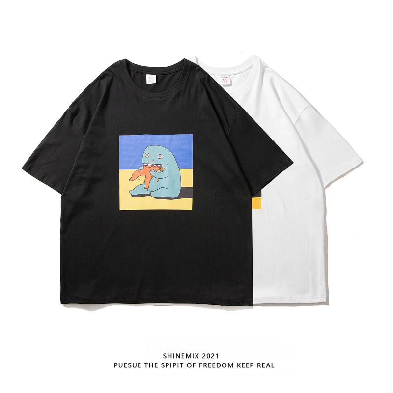 【2 Colors】S-3XL Oversized Tshirt Couple Shirts Casual Loose Tshirt Korean Tops Loose Clothes Men's Summer Harajuku Short-sleeved Tide Brand Hong Kong Style T-shirt Ins Trendy Half-sleeved Simple T-shirt