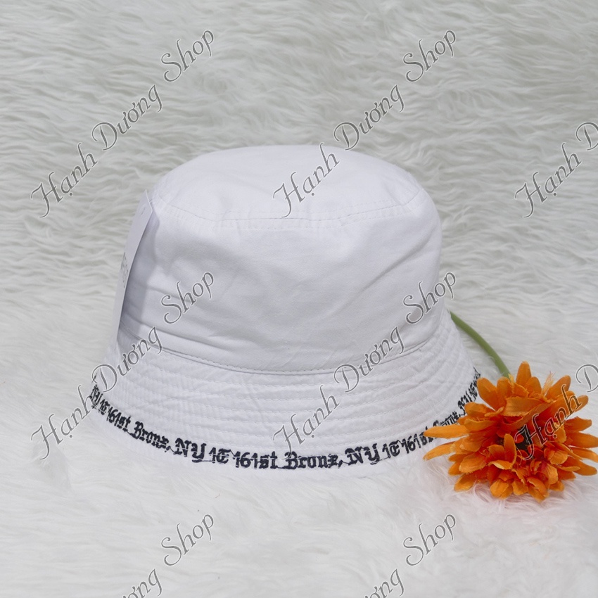 Mũ bucket 2 mặt nón tai bèo thêu chữ vành nhỏ phía trước và xung quanh nón vải cotton oát cao cấp