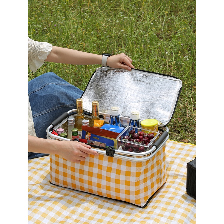 [Hàng Sẵn] Giỏ Đựng Đồ đi Picnic Có Quai Xách cách nhiệt gấp lại được di động dã ngoại cho gia đình đi chơi【Southdakota051】