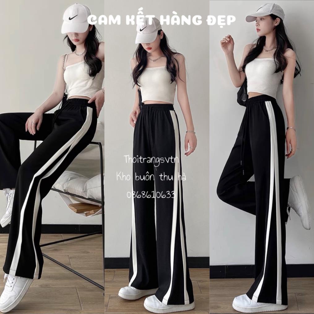 Quần Ống Rộng Nữ Sọc viền Cạp Cao chất umi hách dáng, đi học, đi chơi thoải mái
