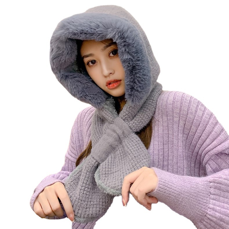 Mũ Len Lông Thỏ Kèm Khăn Choàng Cổ Dễ Thương Thời Trang Thu Đông Phong Cách Hàn Quốc Cho Nữ