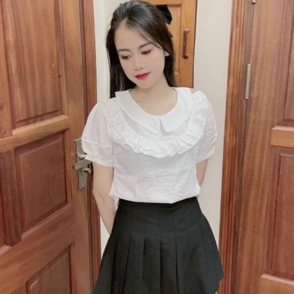 Áo Sơ Mi Ngắn Tay Chất Đũi Cổ Bẻ Phối Bèo Xinh Xắn V302
