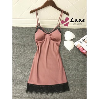 Váy ngủ phi lụa 2 dây viền ren