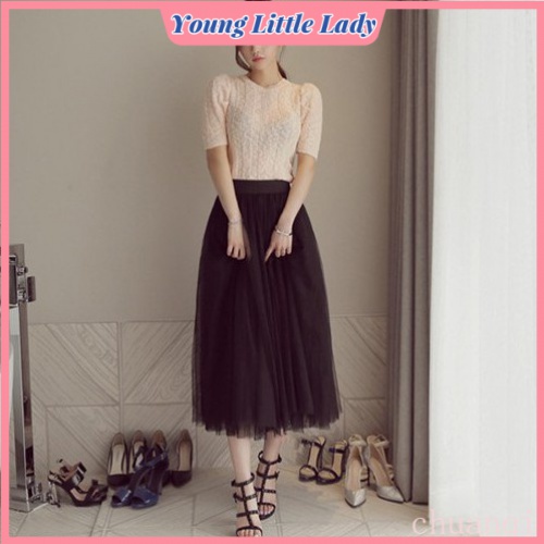 Hàng có sẵn  Chân váy Tutu dài lưng cao co giãn xếp ly cho nữ