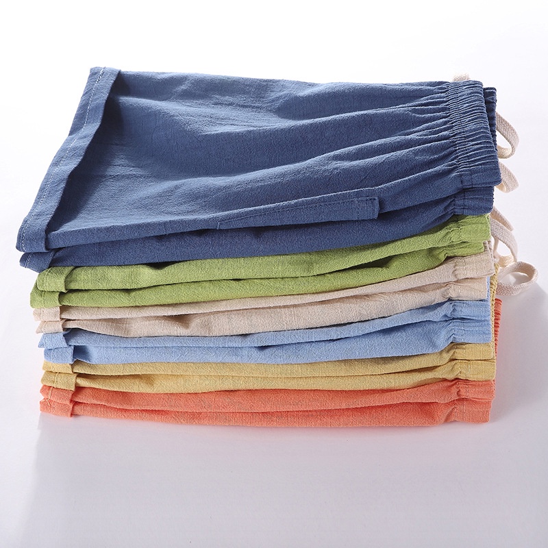 Quần short vải lanh cotton mỏng ống rộng thời trang mùa hè cho nam và nữ
