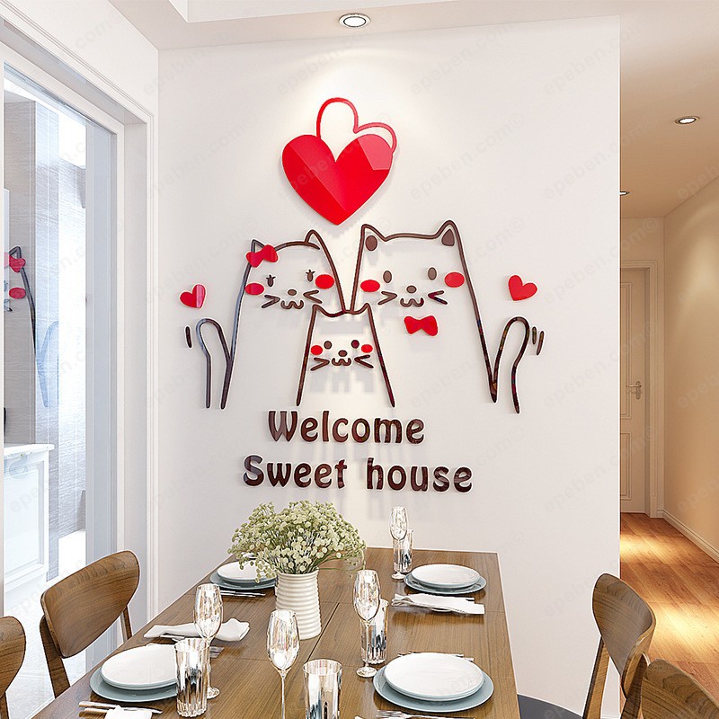 Tranh dán tường mica 3d decor khổ lớn ngôi nhà ngọt ngào trang trí quán ăn, nhà hàng, phòng ngủ Nhiều Size - EPeBen