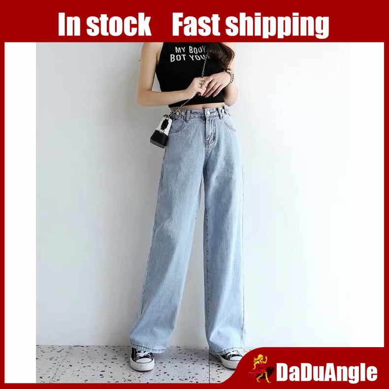 Daduhey Quần Jeans Dài Lưng Cao Thời Trang Hàn Quốc Cá Tính Cho Nữ
