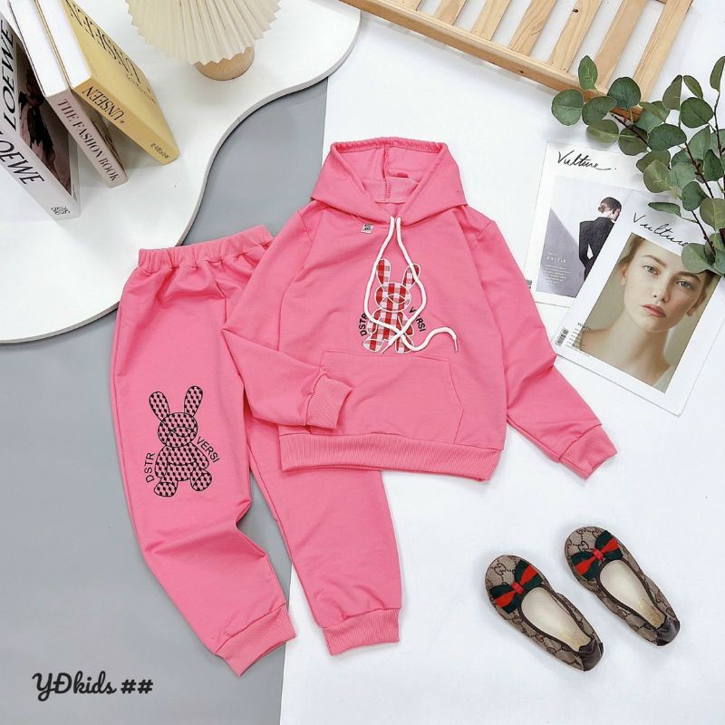 {20-40kg} Bộ nỉ da cá bé gái size đại áo hoodie có mũ M511