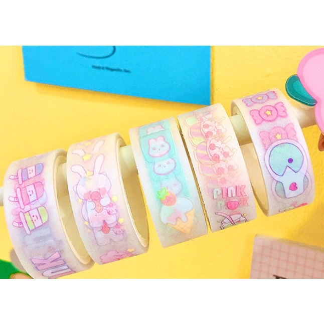 Washi Tape 5 Cuộn Băng Keo Trang Trí Sổ Lưu Niệm Siêu Cute