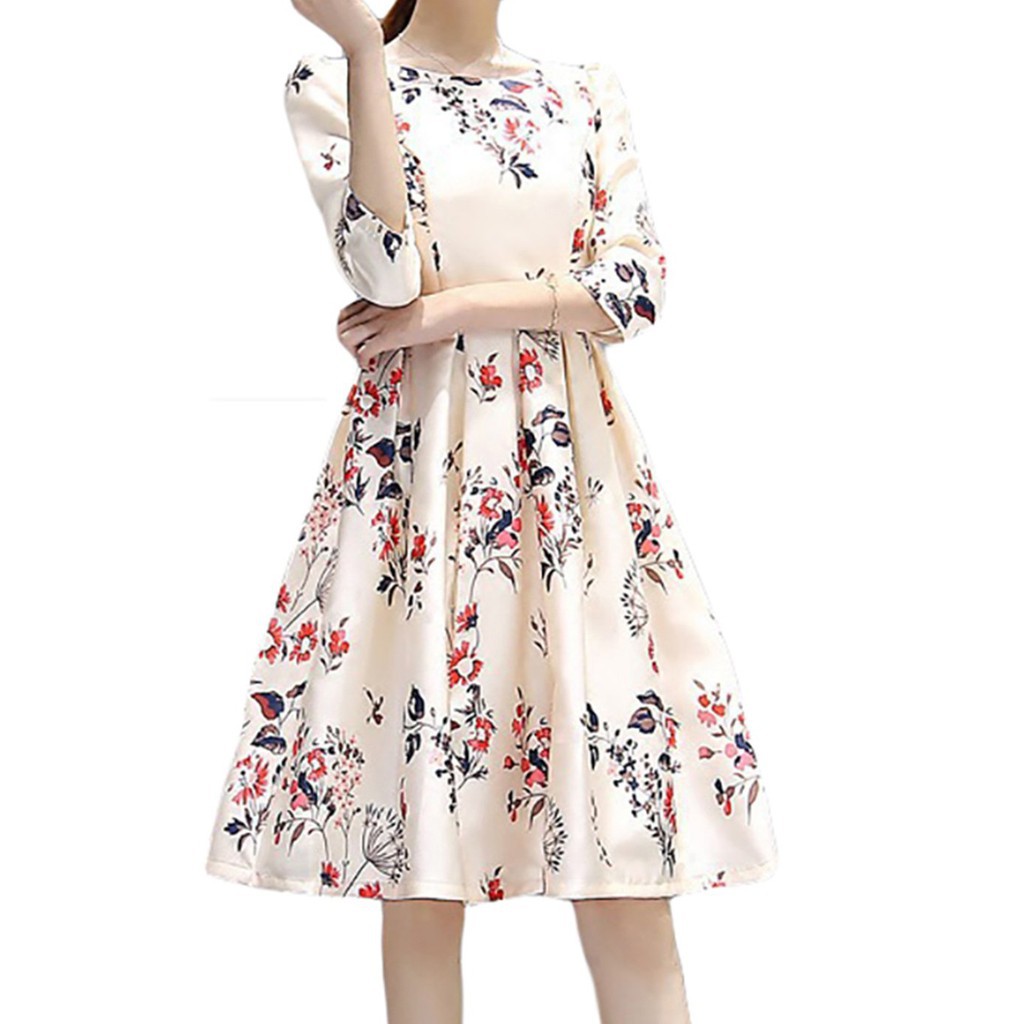 Đầm xòe ôm eo tay lỡ in hoa thanh lịch | BigBuy360 - bigbuy360.vn