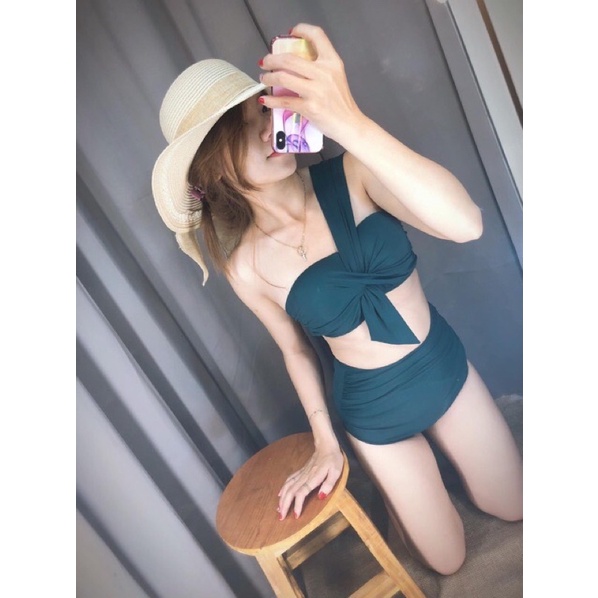 Bikini 2 mảnh, đồ bơi lưng cao, áo quả ngang lệch vai nâng ngực sành điệu