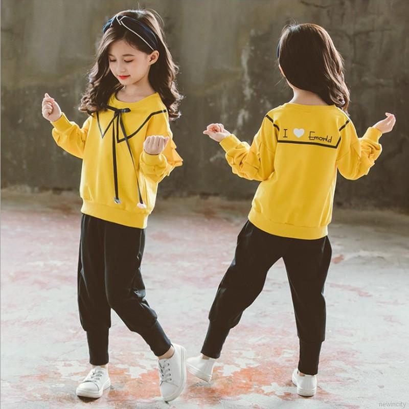 Set quần dài và áo thun tay dài dễ thương phong cách Hàn Quốc cho bé gái