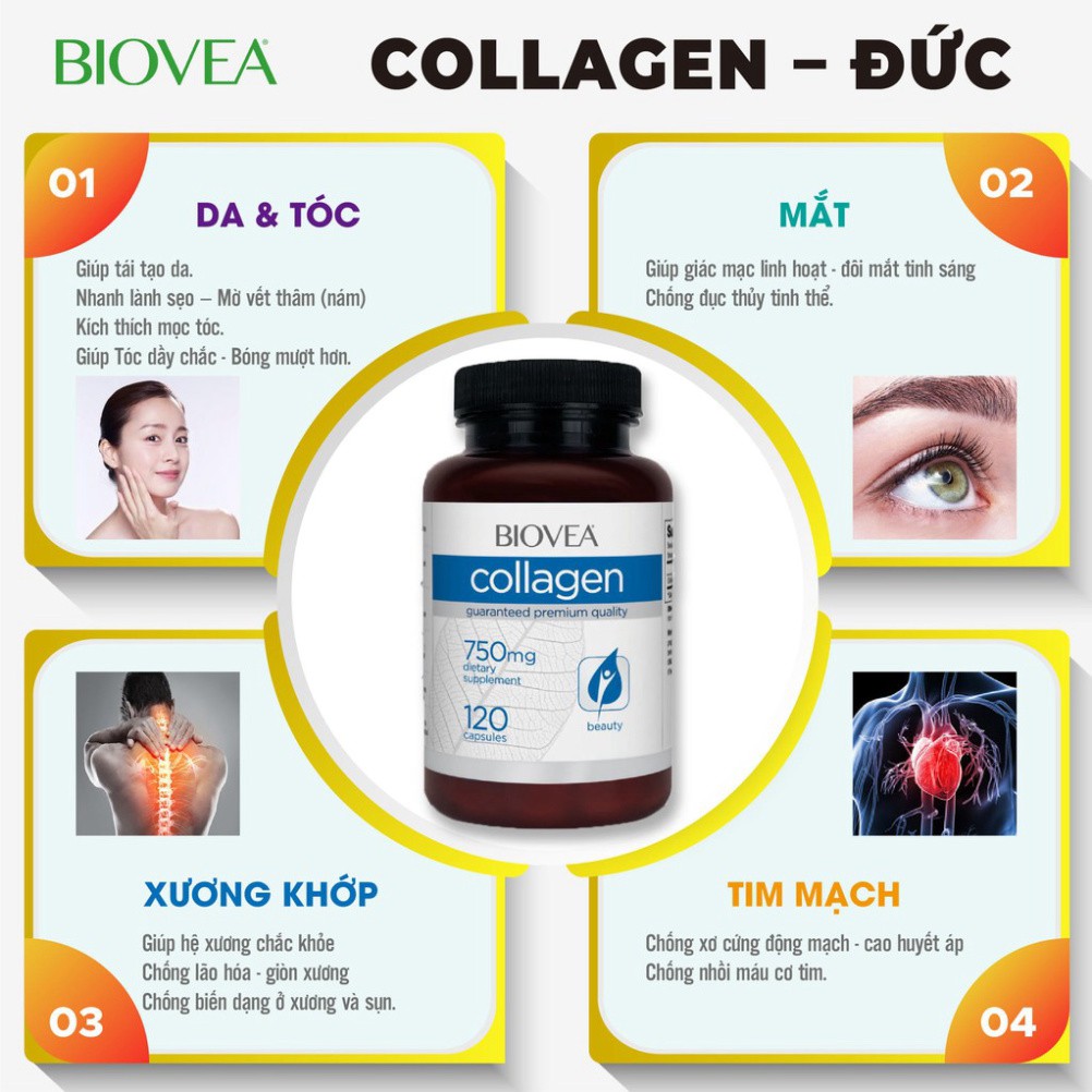 Viên Uống Đẹp Da 🌸Hàng Đức🌸 Viên Uống Biovea Collagen 750mg 120 viên, Đẹp Da, Bổ Sụn Khớp, Cải Thiện Sinh Lý