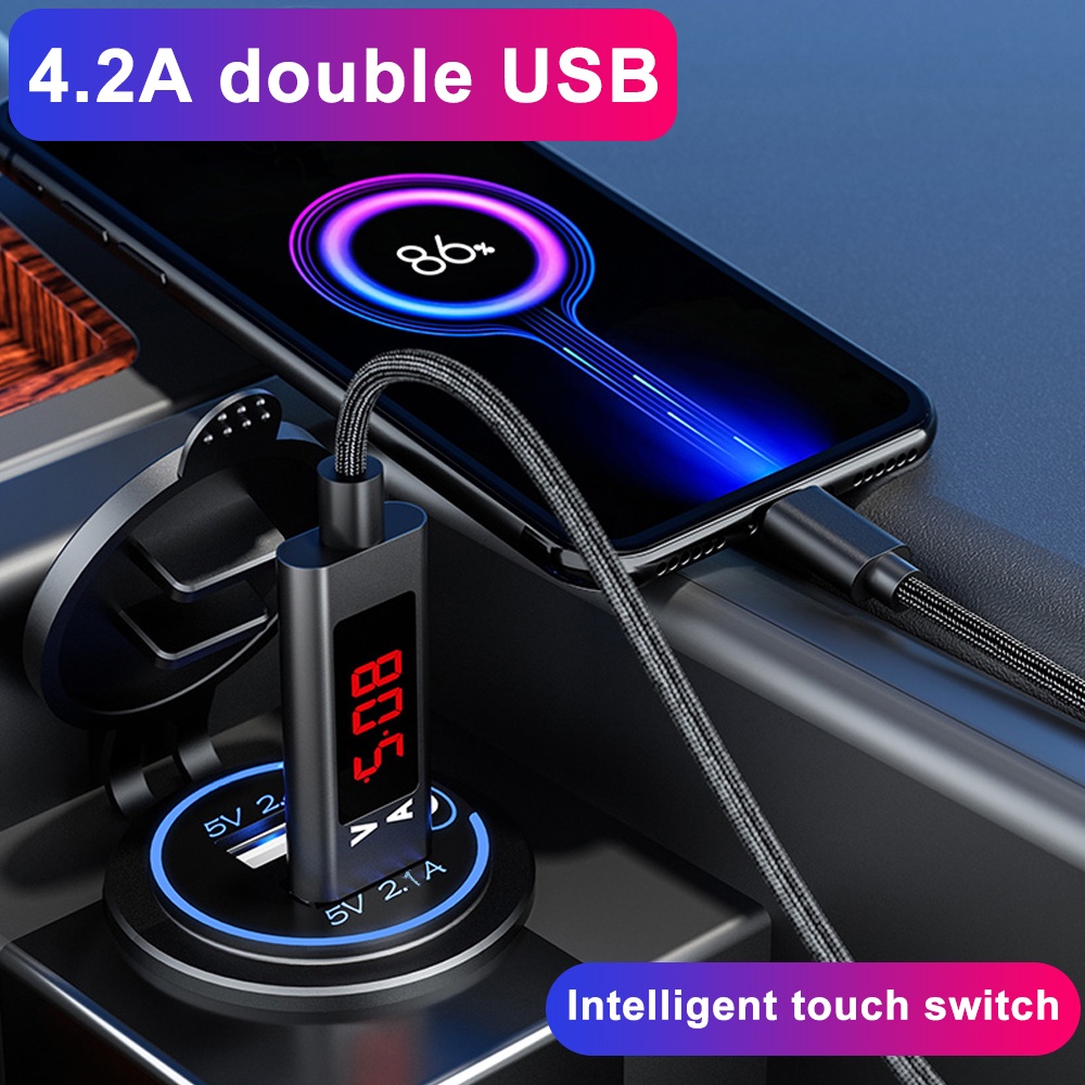 Tẩu sạc hai cổng USB 4.2A có công tắc dành cho xe hơi/ xe máy