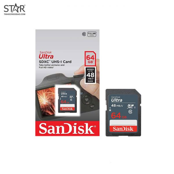 Thẻ nhớ SD Sandisk Ultra 64G Class 10 (SDSDUNB-064G-GN3IN)