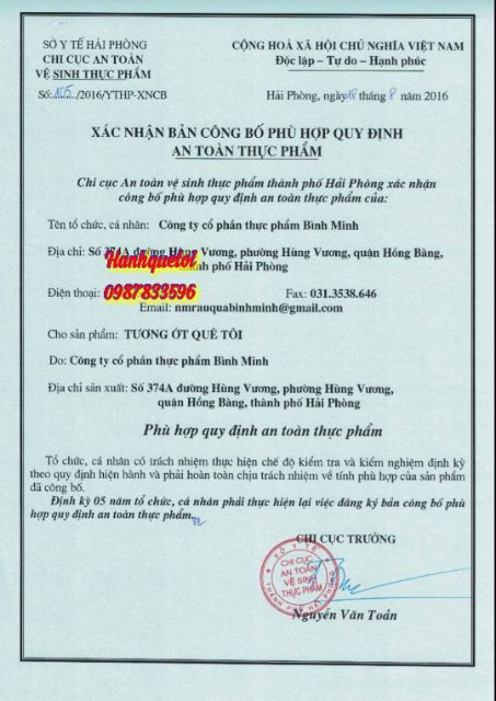 Tương ớt Đỏ Quê Tôi chai 500ml (tem mới Misa New)
