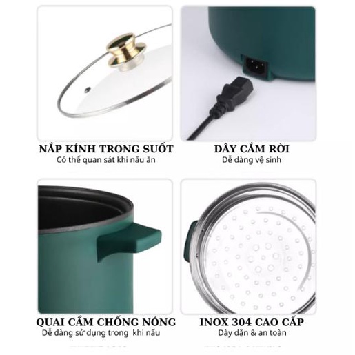 Nồi Lẩu Điện Baidazun 26CM Chống Dính, Kèm Xửng Hấp, Nấu Mì, Chiên, Xào, Lẩu, Nấu Cơm, Có Đáy Inox, Tiện Lợi