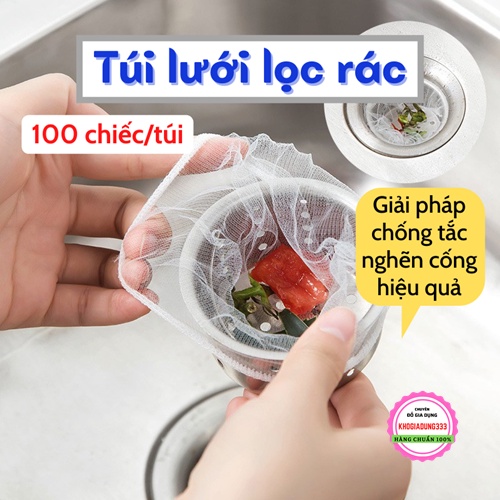 [Set 100 chiếc] Túi lọc rác  Túi lưới lọc rác bồn rửa chén bát tránh tắc nghẽn cống cho phòng bếp tiện dụng giá rẻ