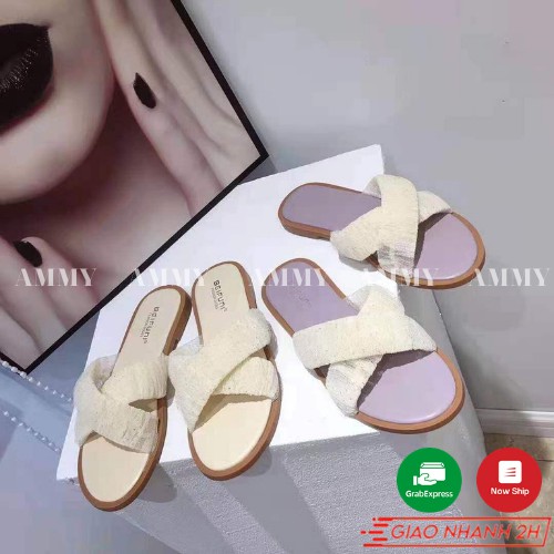 Dép nữ Beifuni, dép thời trang nữ đế kếp quai chéo siêu xinh AM025