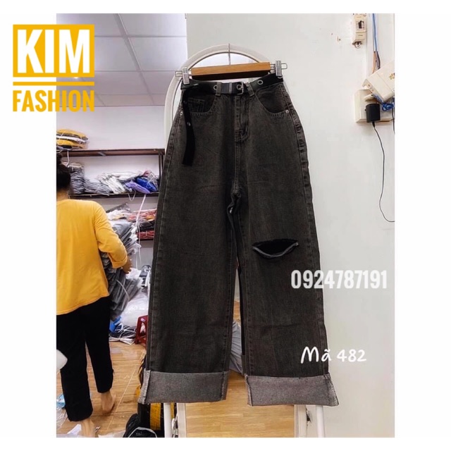 Quần jean đen suông bigsize KimFashion, quần ống rộng bigsize 58-85kg
