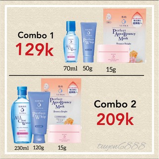 Bộ 4 sản phẩm Senka dưỡng da trắng hồng sáng mịn gồm 1 tẩy trang 1 sữa rửa mặt 1 kem đêm và 1 mặt nạ giấy - Bộ chăm sóc da mặt | MyPhamTrucXinh.com