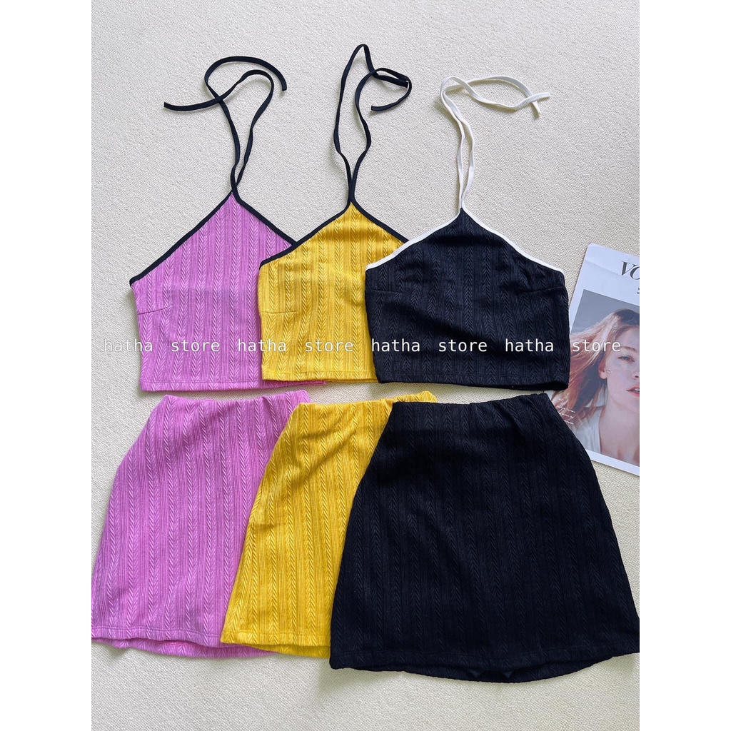 SET ÁO YẾM BÔNG LÚA VIỀN + CHÂN VÁY QUẦN