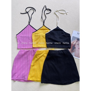 Set áo yếm bông lúa viền + chân váy quần